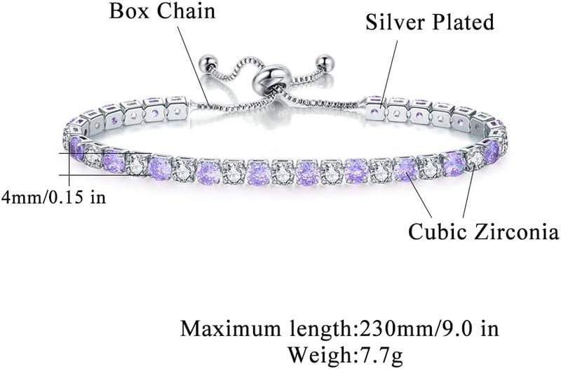 CiNily Adjustable Tennis Bracelets for Women Teen Girls Rainbow Cubic Zirconia Bracelet 14K White Gold Plated Hypoallergenic Slider Bracelet Jewelry Gift - Image 2